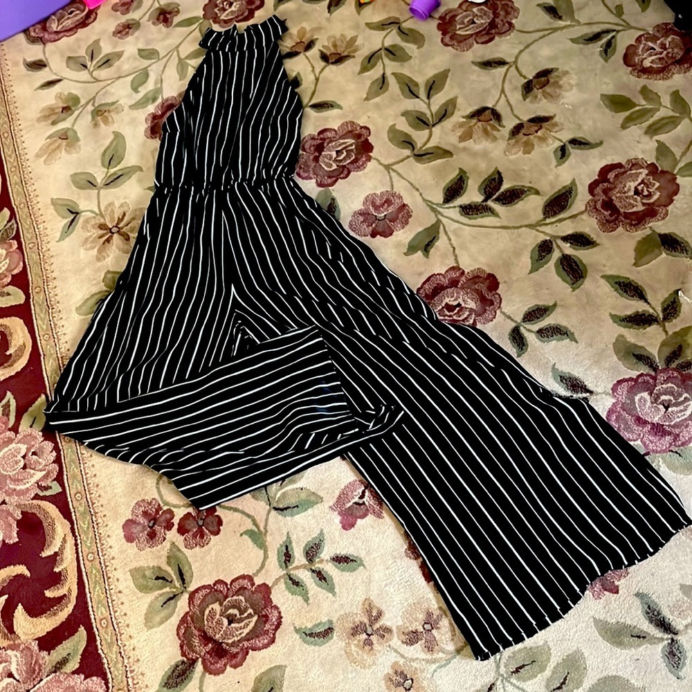 Wren & Willa black and white striped jumpsuit